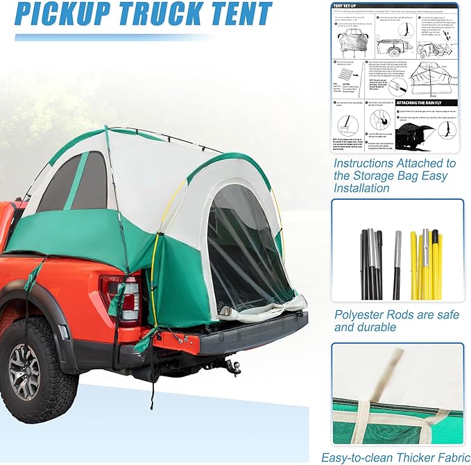 uxcell Pickup Truck Tent, Waterproof PU2000mm Double Layer for 5.5-5.8 FT Truck Bed, Portable Truck Bed Tent with Carry Bag Beige Green