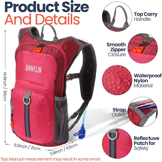 2 Pcs Kids Hydration Backpack with 1.5L Water Bladder Lightweight Kids Hiking Backpack Water Rucksack for Boys Girls Climbing Running