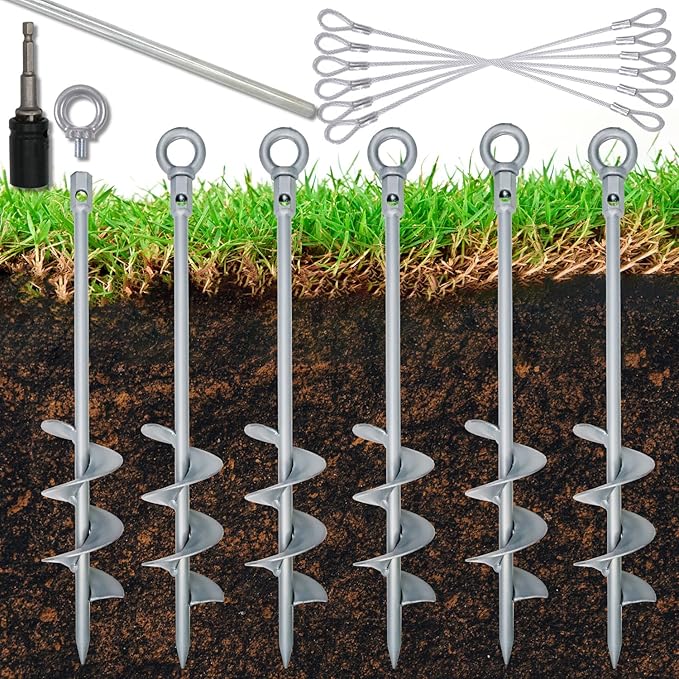 30 inch Ground Anchor Heavy Duty Earth Anchors Set Screw in for Mobile Home, Swing, Tent Trampoline Anchors Wind Resistant Tree Stakes and Supports with Drill Socket, 6 Pack