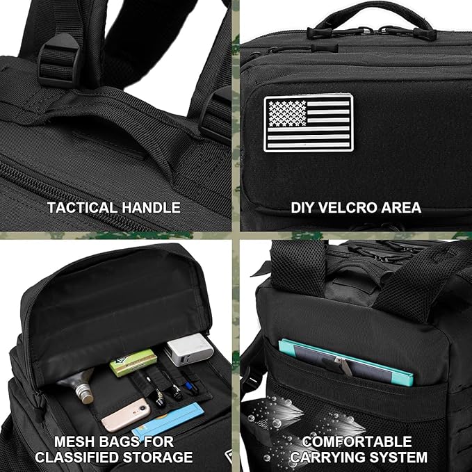 50L Military Tactical Backpack for Men,Water Resistant Day Backpack Molle Army 3 Days Assault Pack Bug Out Bag,Heavy Duty Hiking Treeking Gym Rucksack Black