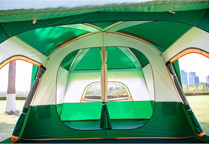 KTT Extra Large Tent 6-10-12-14 Person(B),Family Cabin Tents,2 Rooms,3 Doors and 3 Windows with Mesh,Straight Wall,Waterproof,Double Layer,Big Tent for Outdoor,Picnic,Camping,Family Gathering