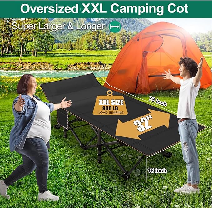 LILYPELLE Folding Camping Cot W/Mattress, 78" L x 32" W x 18" H Cot Bed, Heavy Duty Wide Camping Cot XXL for Adults, Portable Sleeping Cot Bed for Travel Camping/Office, Home Nap