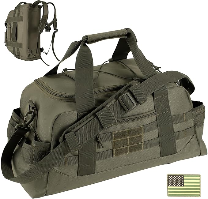 35L Large Duffle Bag, 3-in-1 Tactical Backpack MOLLE Pack for Sports/Gym/Outdoor, Olive Green