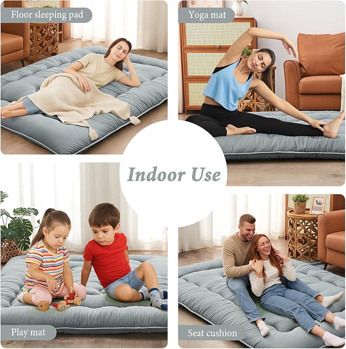 DAICO Japanese Floor Mattress, 4'' Thicken Futon Mattress Tatami Mat, Sleeping Pad Foldable Roll Up Mat for Camping and Guest Room, Queen Size 60''*80'', Grey