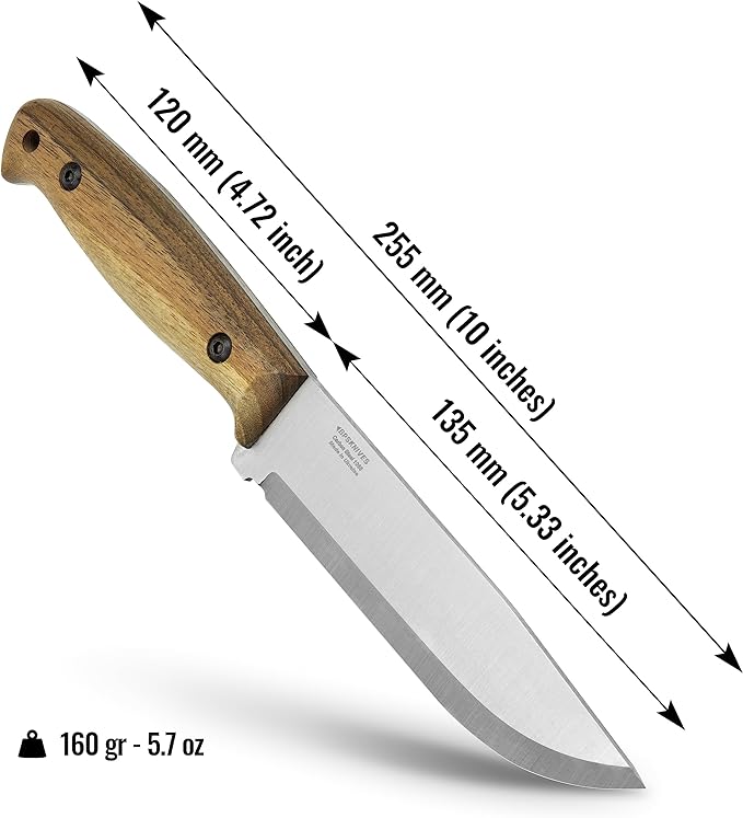 BPSKNIVES Adventurer - Bushcraft Knife - Fixed-Blade Carbon Steel Knife with Leather Sheath and Firestarter - Outdoor Full Tang Knives - Camping Knives - Survival Tactical Camp Knives