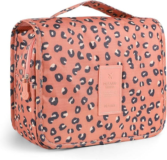 Pengxiaomei Toiletry Bag for Women, Waterproof Hanging Cosmetic Bag Portable Travel Makeup Pouch Multi-function Handle Bathroom Bag for Mothers Day Gifts (Coral Orange)