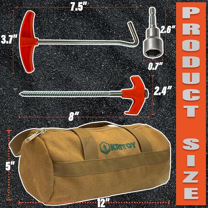 16 Pack Tent Stakes Heavy Duty - 8" Screw in Tent Stakes - Ground Anchors Screw in - Tent Pegs Camping Stakes - Metal Threaded Tent Spikes with 1 Hex Head Driver, 1Stopper T Pull Hook and Storage Bag