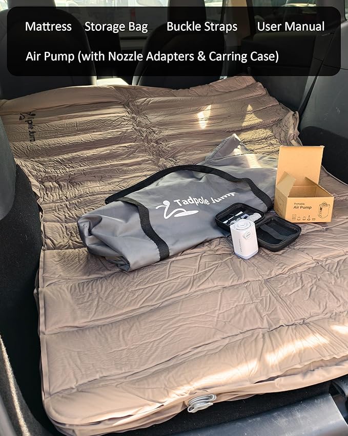 Self-Inflating Camping Mattress for Tesla Model Y & SUV, 4" Thick Foam Sleeping Pad with 9.3 R-Value, 600lbs Max Weight, Portable Air Pump Included for Travel, Road Trip & Camping