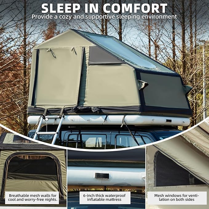 YOLENY Inflatable Rooftop Tent, Multi-Purpose SUV Tents with Air Cushion, 2 TPU Skylights, Telescopic Ladder & Extended Canopy, Full Dull Poly Textured Oxford, Easy Set-up for Camping