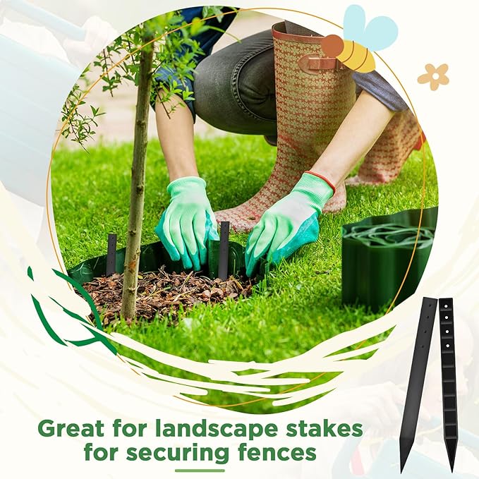 24 Pcs 12 Inch Heavy Duty Landscape Lawn Garden Border Stakes Black Plastic Stakes Easy Install Bender Board Garden Edging Thinner Terrace Outdoor Wires Bender Board Edging