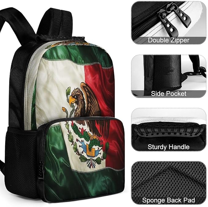 Rucksacks Lightweight Multipurpose Anti-Theft Retro Mexico Flag Shoulder Bag Large Capacity Business Computer Bag With Smooth Zippers