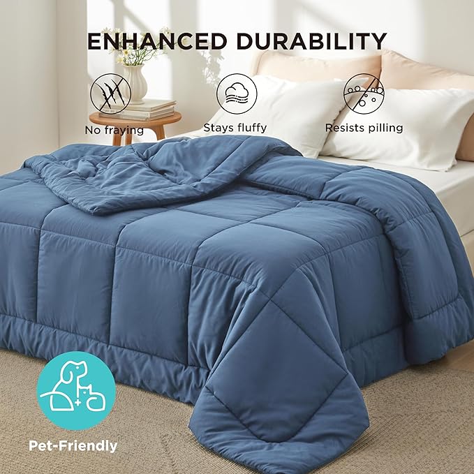 Bedsure Comforter Duvet Insert - Quilted Comforters Cal King Size, All Season Duvet, GentleSoft Down Alternative Bedding, with 8 Tabs, Gifts for Women/Men, Dark Slate Blue, Cal King 96x102Inche