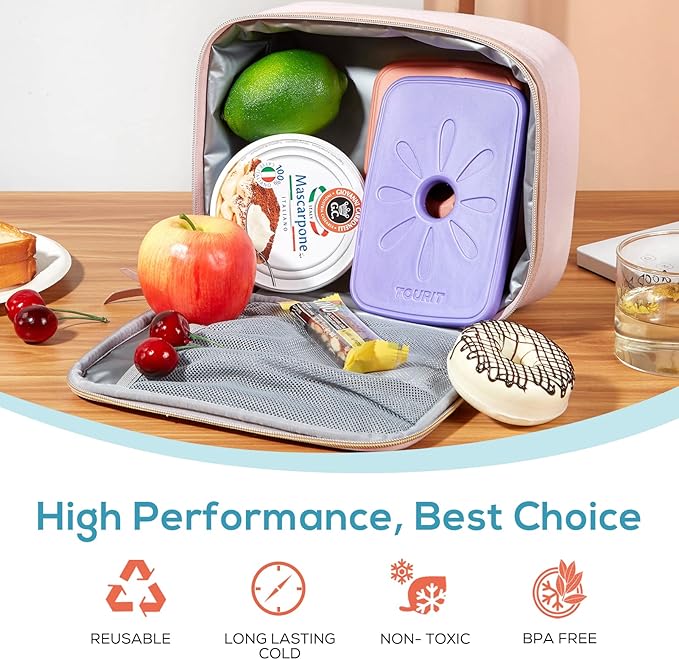 TOURIT Ice Packs for Lunch Boxes/Bags and Coolers, Lunch Box Cooler Ice Packs Reusable, Slim and Long Lasting Cool Pack for Work, Picnic or Camping