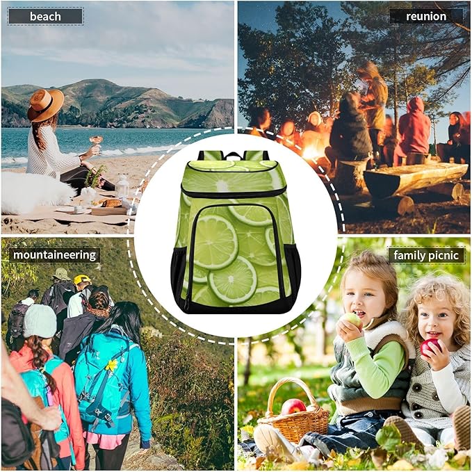 YETTASBIN Leakproof 36 Cans Cooler Backpack for Men Women - Lime Lemon Insulated Backpack Cooler Large Capacity Waterproof Lunch Bag for Hiking, Camping, Beach, Fishing, Work