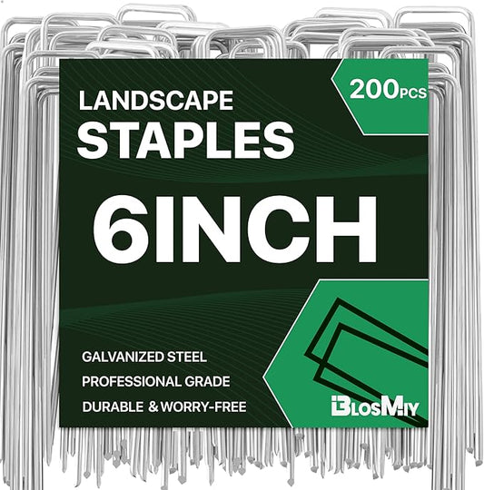 Landscape Staples 6 Inch 200 Pack - Galvanized Heavy Duty Garden Stakes for Weed Barrier Fabric, Erosion Control Mats, Ground Cover Anchoring Secure Lawn, Yard & Outdoor Projects