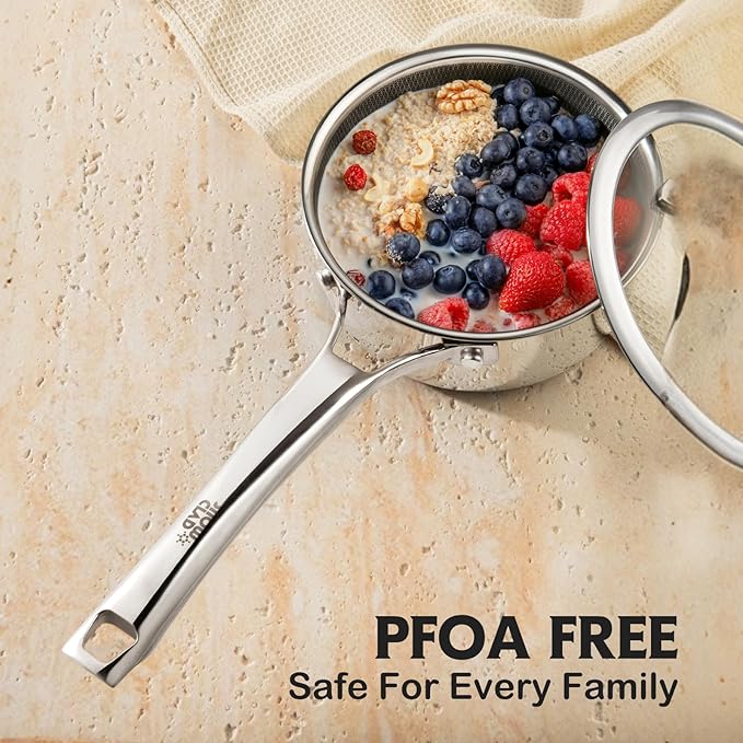 SNOWCLAD Pots and Pans Set Non Stick, 9 Pcs Hybrid Stainless Steel Cookware Sets, Non Stick Frying Pans, Saucepans, Saute Pan & Stock Pot, PFOA Free Kitchen Skillet,Induction Compatible