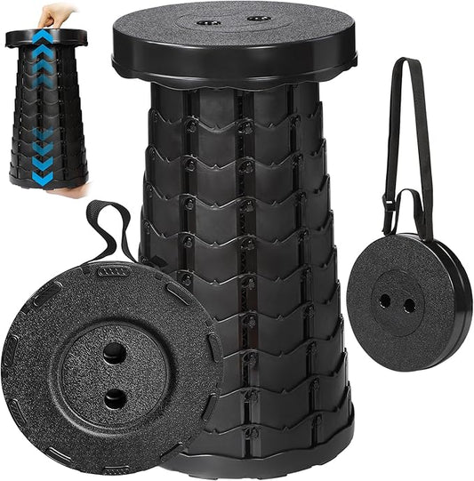 Upgraded Collapsible Stool, Portable Folding Stool with Load Capacity 500lbs for Adults, Sturdy Telescopic Seat for Camping Fishing Hiking BBQ, Black