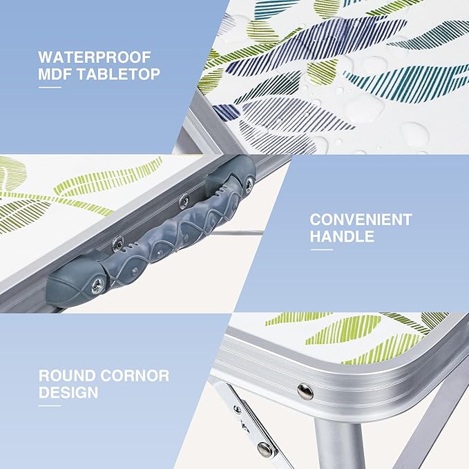 RedSwing Square Camping Table 2ft Portable Pinic Table Adjustable Height Small Card Table Aluminum Foldable Lightweight with Carry Handle for Outdoor Indoor Hiking Camp BBQ Beach