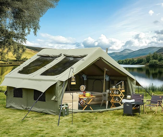 YOLENY Inflatable Tents for Camping, 6-12 Person Blow Up Tent with TPU Skylight, Canopy, Mesh Windows, Stove Jack & Pump, 4 Season Large Inflatable Tent, Waterproof & Windproof
