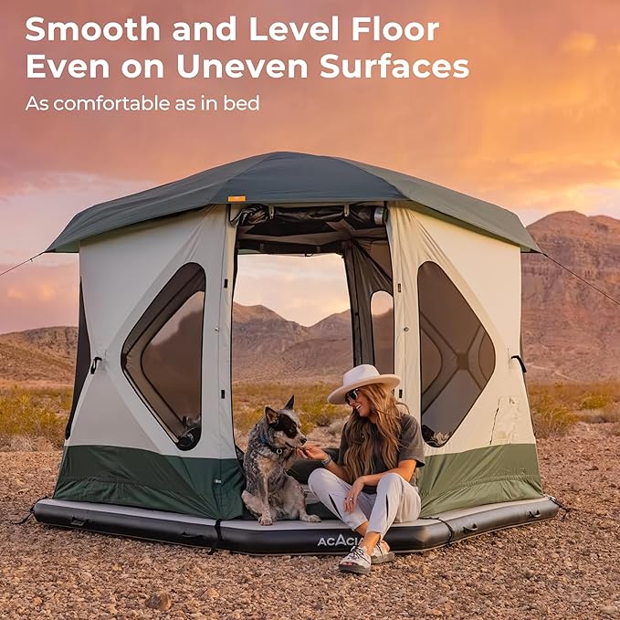 ACACIA Space Air Floor 4 Person, 6 Inches Thick 4 Layers Inflatable Air Mattress with Removable Carpet and Carry Bag, Waterproof Moistureproof Mat Base for Camping, Lake, Pool Floating