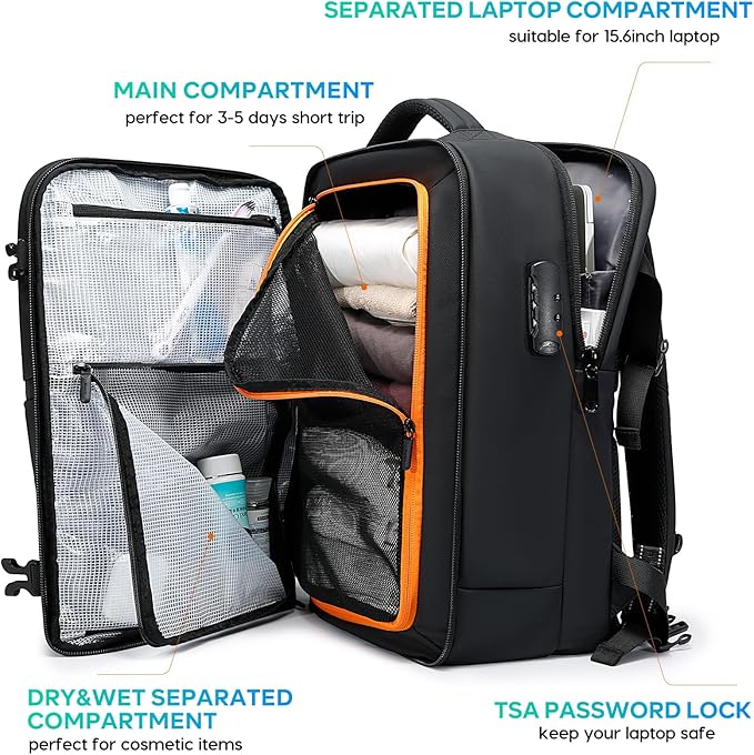 BANGE Travel Backpack for Men, Waterproof Lightweight Laptop Backpack for Business and Work, Anti Theft Rucksack for Men and Women