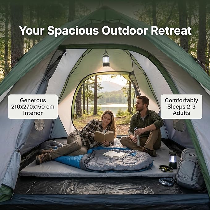 XL 4 Person Dome Camping Tent, Double Layer Waterproof, Removable Rain Fly, for Outdoor Hiking, Fishing