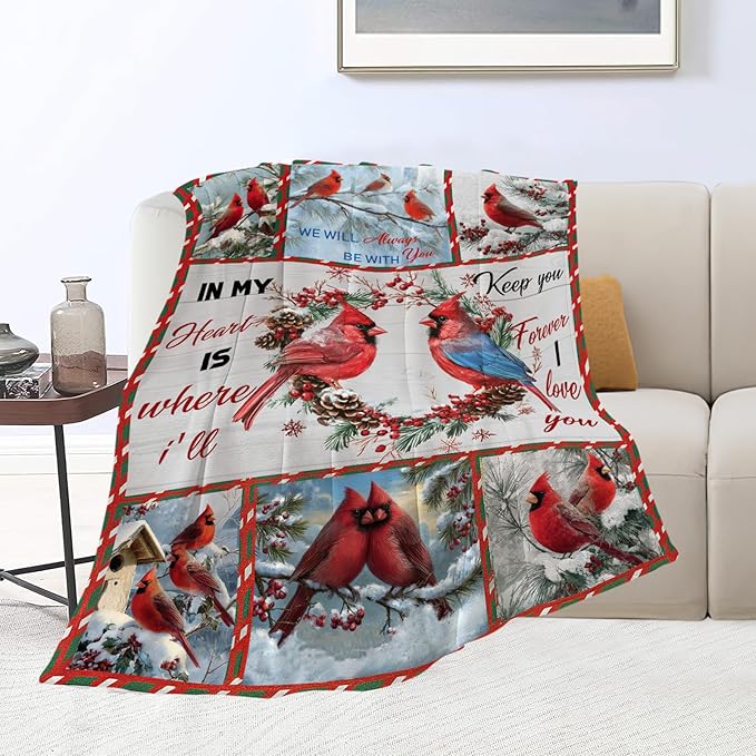 Cardinal Blanket Red Bird Throw Blankets for Girls Boys Kids Cardinal Lover Soft Cozy Fleece Plush for Couch Sofa Bed 50"x40"