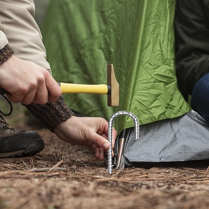 Toopify 12 Pack Rebar Stakes, 12 Inch Heavy Duty J Hook Galvanized Ground Anchors, Anti Rust Metal Steel Tent Stakes Garden Fence Stakes, Silver