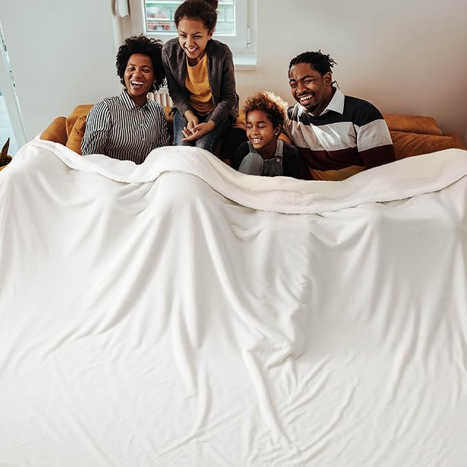 Bedsure GentleSoft Sherpa Fleece Oversized Cal King Blankets for Bed - Thick and Warm, Soft Fuzzy Plush Large Blanket for Winter, White, 112x98 Inches
