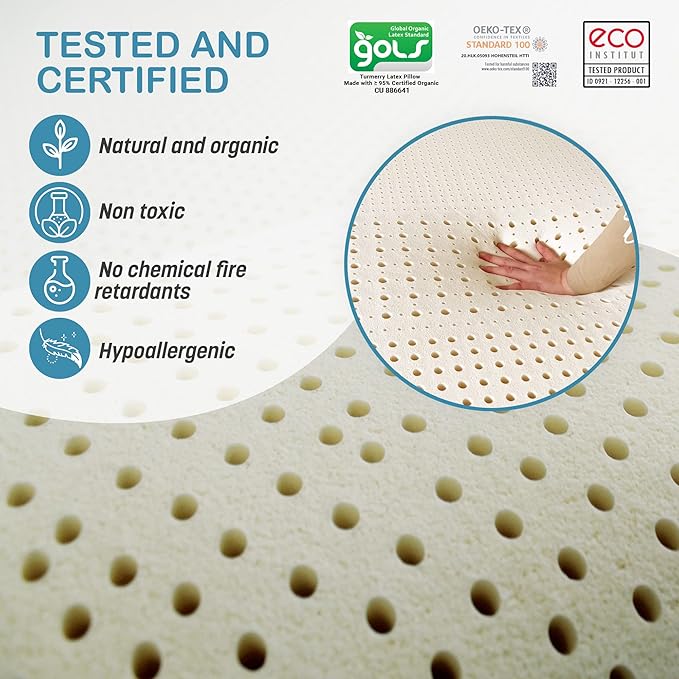 7 Zone Green Natural Organic Latex Mattress Topper King Size - 3 inch - Soft Plush Pillow Top - GOLS Certified Latex Foam Bed Pad for Side Sleepers Zonal Support Durable and Breathable