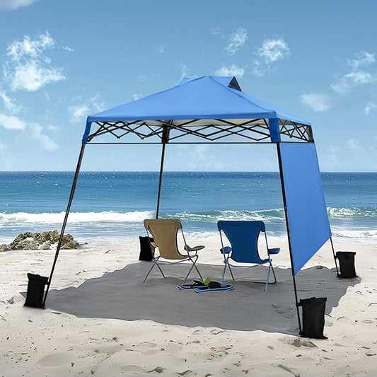 PHI VILLA 8x8ft Pop Up Canopy Tent Instant Portable Shelter One Push Tent Canopy, 4 Weight Bags, Slanted Legs-Blue