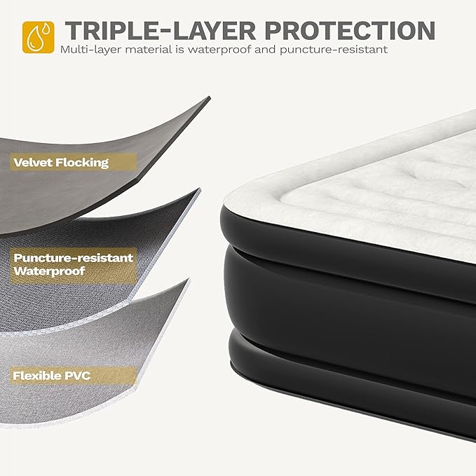 DWVO FullXL Size Air Mattress with Headboard & Cup Holders, Blow Up Bed with Built-in Pump & Carry Bag, Fast Inflation Air Bed for Home, Guests & Camping, 80" x 53" x 18", Gray
