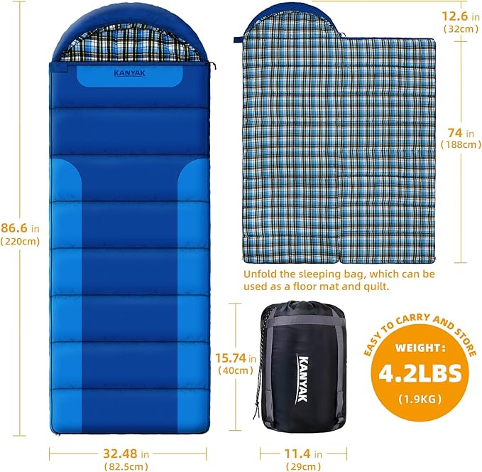 Cotton Flannel Liner Sleeping Bag for Adults Teens Kids, Cold Weather &Warm, 3 Seasons, Lightweight Compact Camping Essentials Equipment, Hiking, Outdoor, Travel