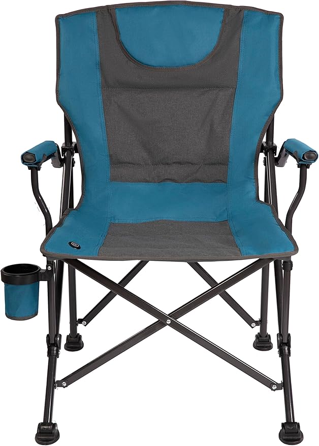 Backyard Expressions Luxury Heated Portable Camp Chair - Blue/Grey - Great for Camping, Sports and The Beach