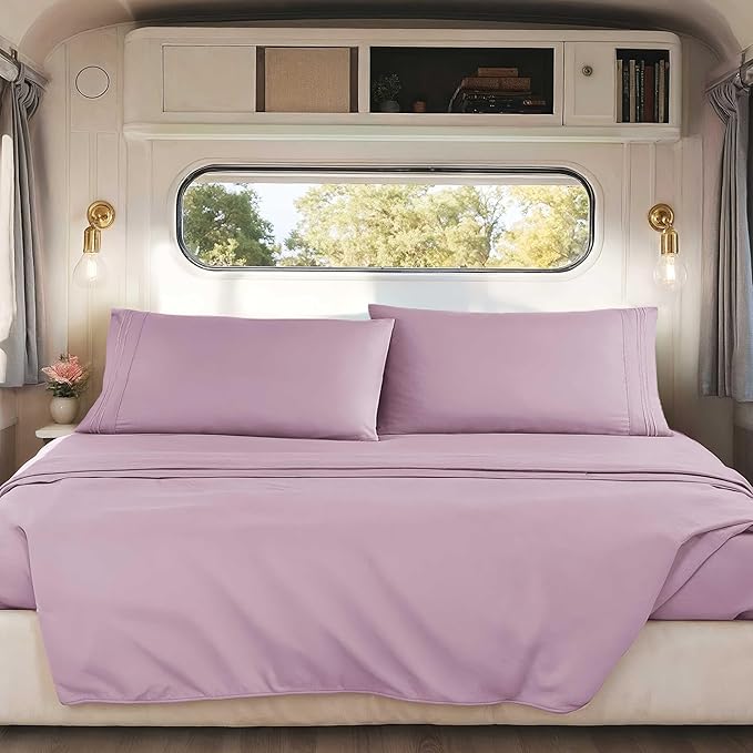 Clara Clark RV Short Queen Sheets - Hotel Luxury 6 Piece Bed Sheets for Short Queen Size Bed - Soft Bedding Sheets & Pillowcases, Fits Low Mattress up to 10 inch deep. Short Queen, Dusty Purple