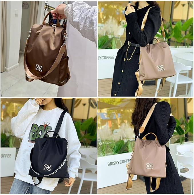 Women Oxford Cloth Backpack - Anti-Theft Multi-Purpose Large Capacity Oxford Cloth Lightweight Shoulder Bag 3-Way Waterproof Crossbody Bag (Black)