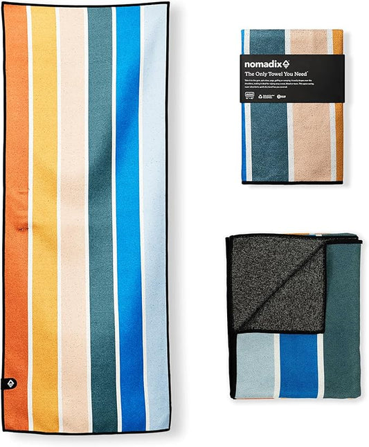 Nomadix Mini Towel - Perfect for Beach, Pool, Travel, Camping, Yoga - Made with Recycled Materials - Super Absorbent - Sand Resistant - Stripes Retro - 16x40