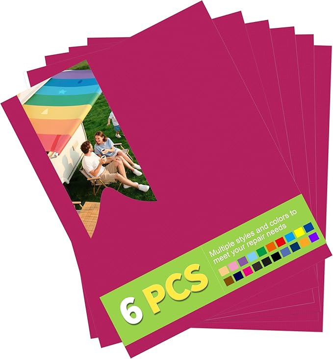 7x9in Nylon Repair Patch，Tent Repair Kit，Self Adhesive Waterproof Fabric Repair Tape for Tent, Umbrella, Sleeping Bag, Down Jackets,Knapsack. （Rose Red,6ps）
