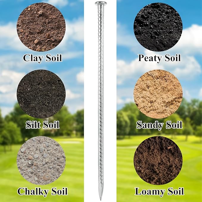 MIVIDE 16 Pack 12 Inch Galvanized Landscape Stakes, Heavy Duty Solid Metal Spikes, Landscape Anchoring Stake for Paver Edging, Artificial Turf, Weed Barrier, Tent