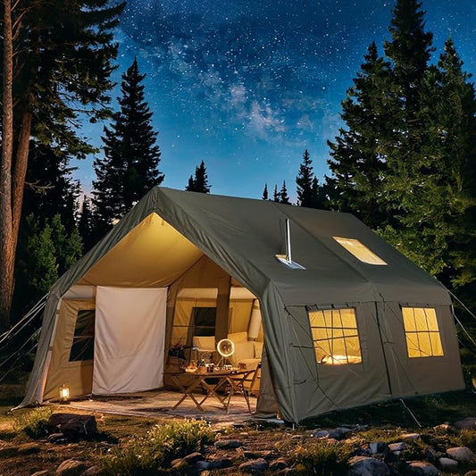 EROMMY 4/6/8/12 Person Inflatable Tent with Skylight, 4 Season Blow Up Tents with Hand Pump for Outdoor Camping & Hiking, Easy Set-up Windproof Sunproof Waterproof