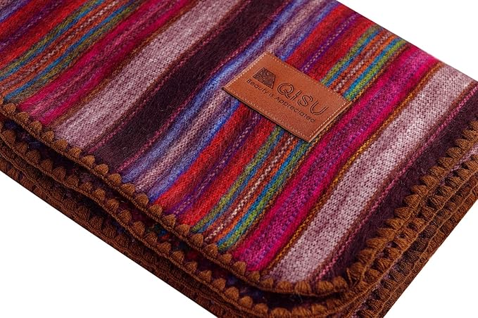 QISU Alpaca Wool Blanket Throw | Large, Beautiful, Warm, Variegated | 85 x 65 inches | Ultra-Soft, Hypoallergenic and Breathable | Non-Itchy or Scratchy (Purple Earth Variegated)