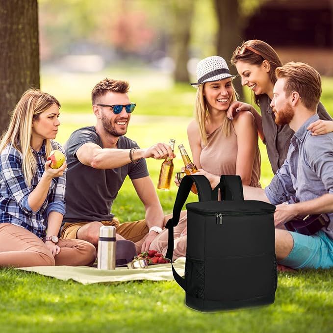 Cooler Backpack Backpack Cooler Large Capacity Cooler Bags Insulated Waterproof ＆ Leakproof Beach Cooler Bag with Side ＆ Front Pocket Cool Bag Rucksack for Camping Beach Hiking Fishing Black