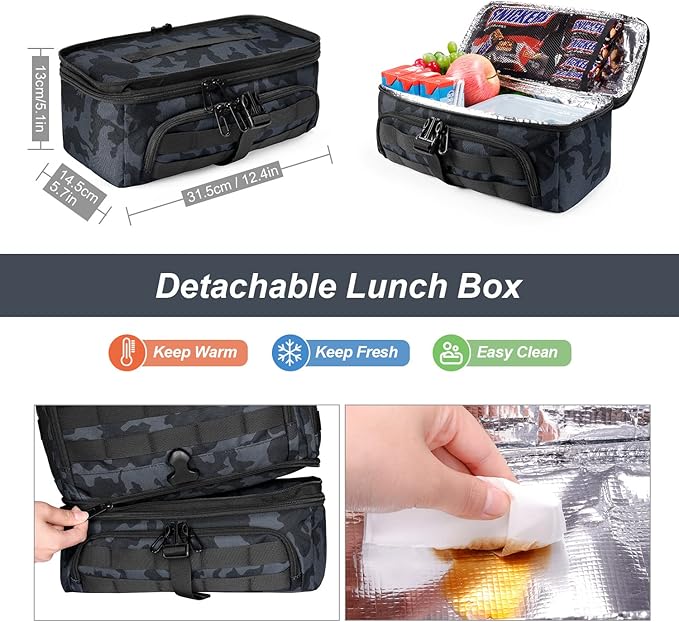 BERTASCHE Lunch Backpack for Men, 15.6 Inch Laptop Backpack for Work College Travel Camping Tactical Molle Daypack, Camo Navy