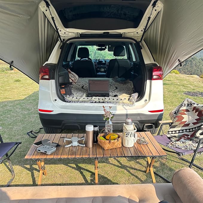Car Awning Camping SUV Sun Shelter Waterproof Universal Tent Canopy Anti-UV for Van Campervan Caravan Truck Vehicle (Olive Green, 118"X118")