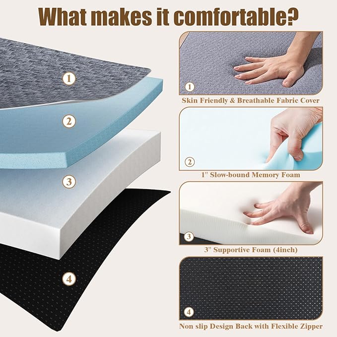 Trifold Mattress Single Size 4 Inch - Foldable Memory Foam Mattress for Camping, Travel, RV, Guest Bed & Yoga - No Slip Bottom, Washable Cover with Handles - Portable Folding Floor Cushion 75"x25"x4"