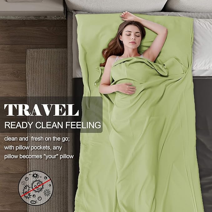 Sleeping Bag Liner,Travel Sheet & Adult Sleep Sack, Camping Sheets Travel Sleep Sack for Backpacking,Hotels & Hostels -Lightweight Single &Double Travel Sheet Camping Sheets