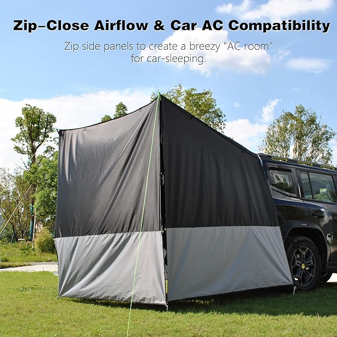 Multi-Use SUV Camping Tent & Side Awning - 3 Large Canopies, 174.38sq.ft Shade, 6.6ft Height, Easy Setup & Tech-Design