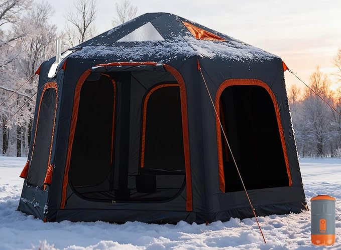 Inflatable Tents for Camping with Stove Jack, 2/4/6/8 Person Easy Setup Blow Up Tents for 4 Seasons Waterproof Inflatable Camping Tent with Awning, Air House Glamping Tents for Camping Adult