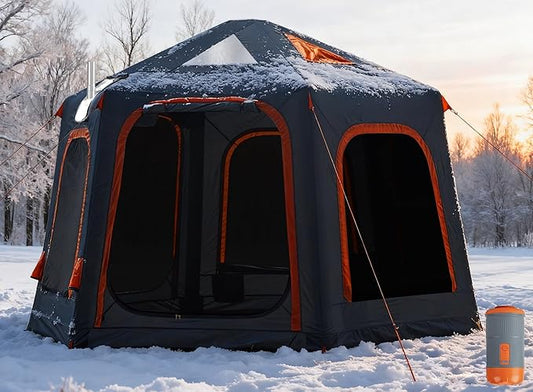 Inflatable Tents for Camping with Stove Jack, 2/4/6/8 Person Easy Setup Blow Up Tents for 4 Seasons Waterproof Inflatable Camping Tent with Awning, Air House Glamping Tents for Camping Adult