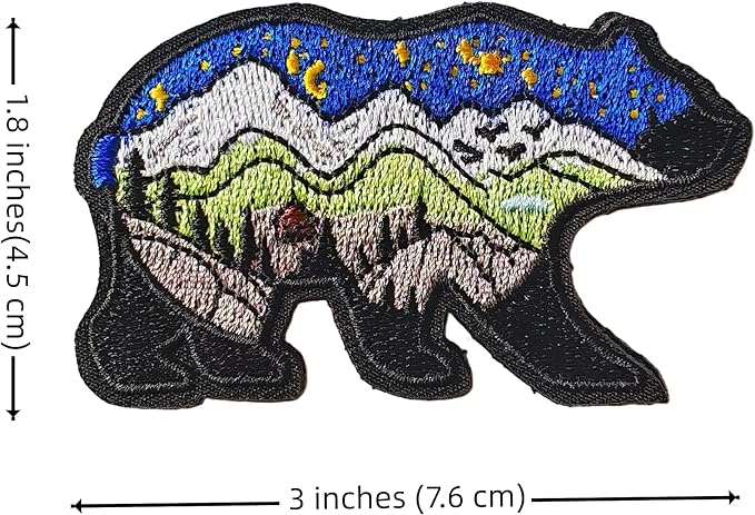 Bear and Mountains Adventure Patch Hook and Loop 3 Inch Embroidered Morale Badge for Hiking Backpack Tactical Molle Bag Outdoor Camping Vest Climbing Gear Helmets Cool Wildlife Nature Design